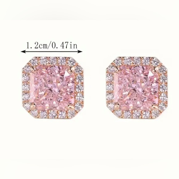 CZ pink square 18k gold plated stud earrings. New. - Picture 5 of 8